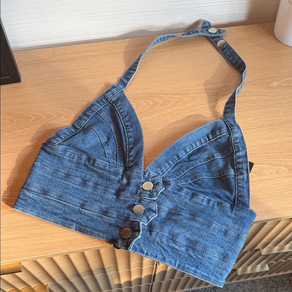 Fashion Nova Blue Denim Crop Top